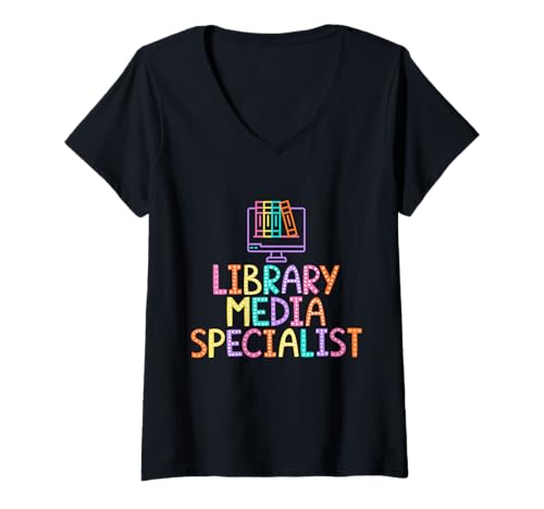 Damen Fachmann für Schularbeiter Wertschätzung Bibliothek Medien T-Shirt mit V-Ausschnitt Damen Fachmann für Schularbeiter Wertschätzung Bibliothek Medien T-Shirt mit V-Ausschnitt von Library Media Specialist Design For Librarians