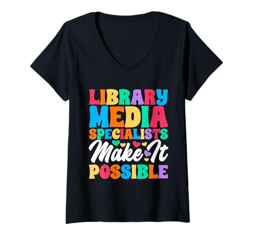 Damen Library Media Specialist Möglicher Bibliotheksmedien-Spezialist T-Shirt mit V-Ausschnitt von Library Media Specialist Design For Librarians