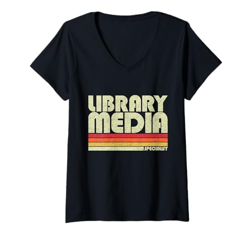 Damen Schularbeiter Schule Bibliothekar Bibliothek Medien-Spezialist T-Shirt mit V-Ausschnitt Damen Schularbeiter Schule Bibliothekar Bibliothek Medien-Spezialist T-Shirt mit V-Ausschnitt von Library Media Specialist Design For Librarians