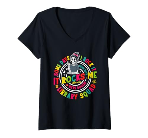 Damen Bibliothekar Appreciation Week Squad Bibliotheksmedienspezialist T-Shirt mit V-Ausschnitt von Library Media Specialist Outfit For Librarians