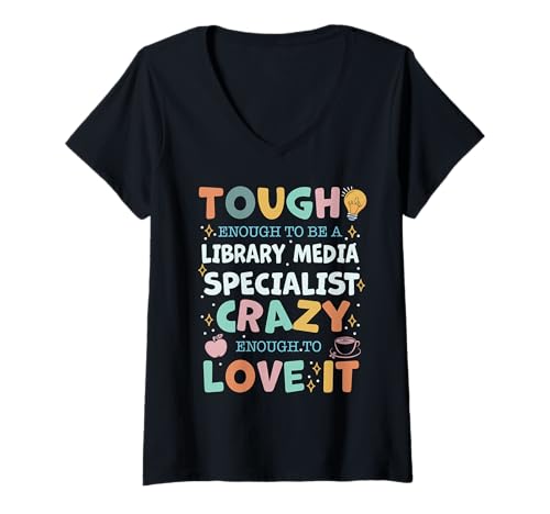 Damen Bibliothekarische Wertschätzungswoche funktioniert Bibliothek Medien-Spezialist T-Shirt mit V-Ausschnitt von Library Media Specialist Outfit For Librarians