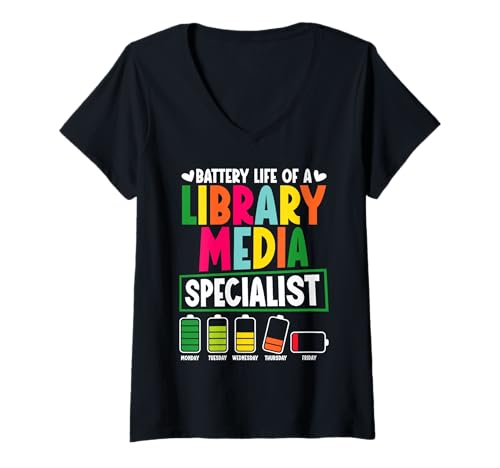 Damen Schularbeiter Bibliothekar Batterie Bibliothek Medien Spezialist T-Shirt mit V-Ausschnitt Damen Schularbeiter Bibliothekar Batterie Bibliothek Medien Spezialist T-Shirt mit V-Ausschnitt von Library Media Specialist Outfit For Librarians