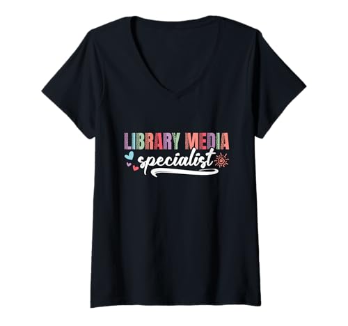 Damen Schularbeiter Schule Bibliothekar Bibliothek Medien-Spezialist T-Shirt mit V-Ausschnitt Damen Schularbeiter Schule Bibliothekar Bibliothek Medien-Spezialist T-Shirt mit V-Ausschnitt von Library Media Specialist Outfit For Librarians