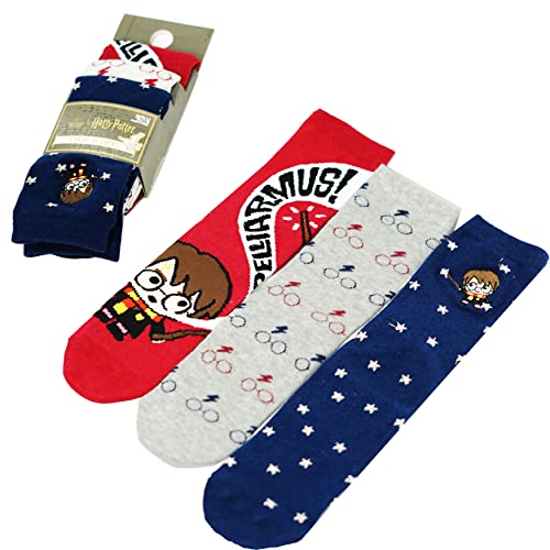 Harry Potter Socken, 3 Paar, verschiedene Designs, für Damen und Mädchen, Größe 37–42 von Licenced - Harry Potter