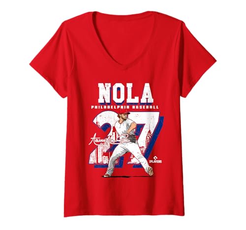 Damen Aaron NOLA | Philadelphia MLB Baseballspieler | MLBANO201M T-Shirt mit V-Ausschnitt von License Champs