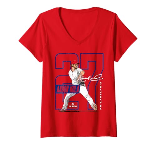 Damen Aaron NOLA | Philadelphia MLB Baseballspieler | MLBANO202M T-Shirt mit V-Ausschnitt von License Champs