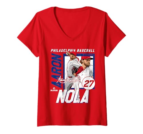 Damen Aaron NOLA | Philadelphia MLB Baseballspieler | MLBANO203M T-Shirt mit V-Ausschnitt von License Champs