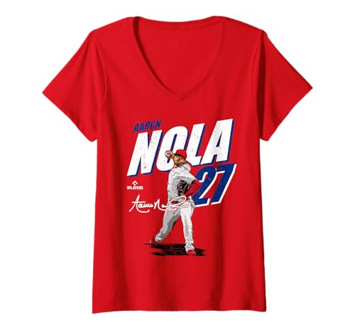 Damen Aaron NOLA | Philadelphia MLB Baseballspieler | MLBANO204M T-Shirt mit V-Ausschnitt von License Champs