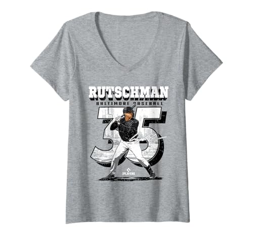 Damen Adley Rutschman | Baltimore Baseballspieler | MLBARU204M T-Shirt mit V-Ausschnitt von License Champs
