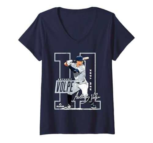 Damen Anthony Volpe | New York Y MLB Baseballspieler | MLBAVO202M T-Shirt mit V-Ausschnitt von License Champs