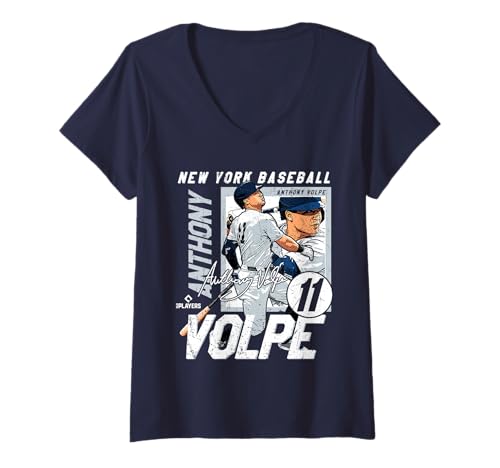 Damen Anthony Volpe | New York Y MLB Baseballspieler | MLBAVO203M T-Shirt mit V-Ausschnitt von License Champs