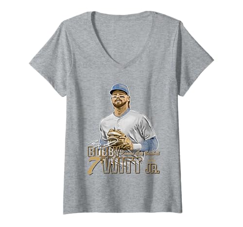 Damen Bobby WITT Jr. | Kansas City MLB Baseball Player | MLBBWI303N T-Shirt mit V-Ausschnitt von License Champs