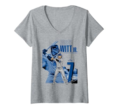 Damen Bobby WITT Jr. | Kansas City MLB Baseball Player | MLBBWI304N T-Shirt mit V-Ausschnitt von License Champs