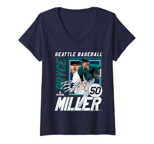 Damen Bryce Miller | Seattle MLB Baseballspieler | MLBBMI203M T-Shirt mit V-Ausschnitt von License Champs