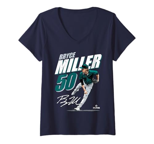 Damen Bryce Miller | Seattle MLB Baseballspieler | MLBBMI204M T-Shirt mit V-Ausschnitt von License Champs