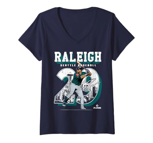 Damen Cal Raleigh | Seattle MLB Baseballspieler | MLBCRA201M T-Shirt mit V-Ausschnitt von License Champs
