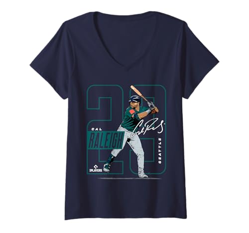 Damen Cal Raleigh | Seattle MLB Baseballspieler | MLBCRA202M T-Shirt mit V-Ausschnitt von License Champs