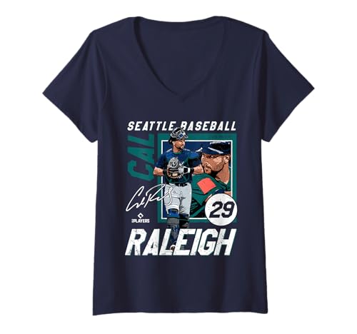 Damen Cal Raleigh | Seattle MLB Baseballspieler | MLBCRA203M T-Shirt mit V-Ausschnitt von License Champs