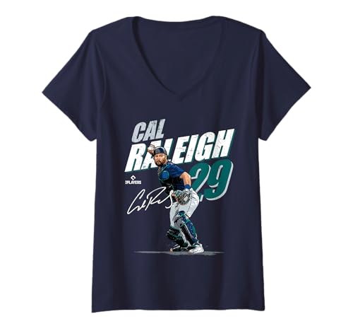 Damen Cal Raleigh | Seattle MLB Baseballspieler | MLBCRA204M T-Shirt mit V-Ausschnitt von License Champs