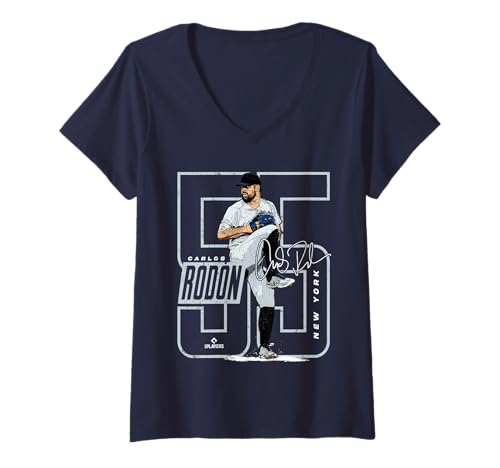 Damen Carlos Rodon | New York Y MLB Baseballspieler | MLBCRO202M T-Shirt mit V-Ausschnitt von License Champs