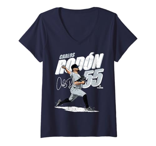 Damen Carlos Rodon | New York Y MLB Baseballspieler | MLBCRO204M T-Shirt mit V-Ausschnitt von License Champs