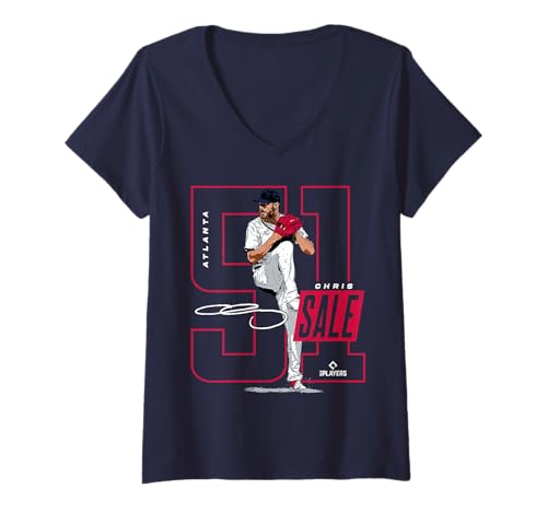 Damen Chris Sale | Atlanta MLB Baseballspieler | MLBCSA202M T-Shirt mit V-Ausschnitt von License Champs