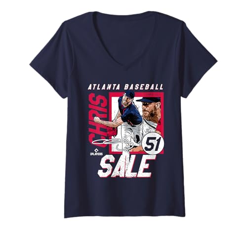 Damen Chris Sale | Atlanta MLB Baseballspieler | MLBCSA203M T-Shirt mit V-Ausschnitt von License Champs