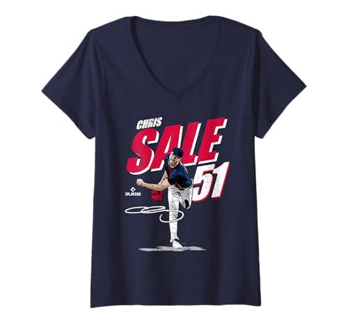 Damen Chris Sale | Atlanta MLB Baseballspieler | MLBCSA204M T-Shirt mit V-Ausschnitt von License Champs