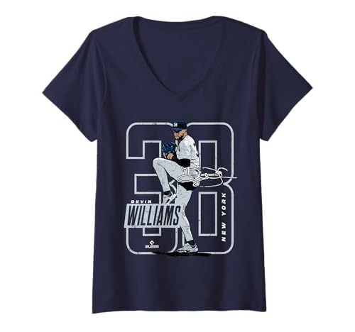 Damen Devin Williams | New York Y-MLB-Baseballspieler | MLBDWI202M T-Shirt mit V-Ausschnitt von License Champs