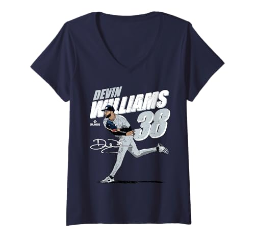 Damen Devin Williams | New York Y-MLB-Baseballspieler | MLBDWI204M T-Shirt mit V-Ausschnitt von License Champs