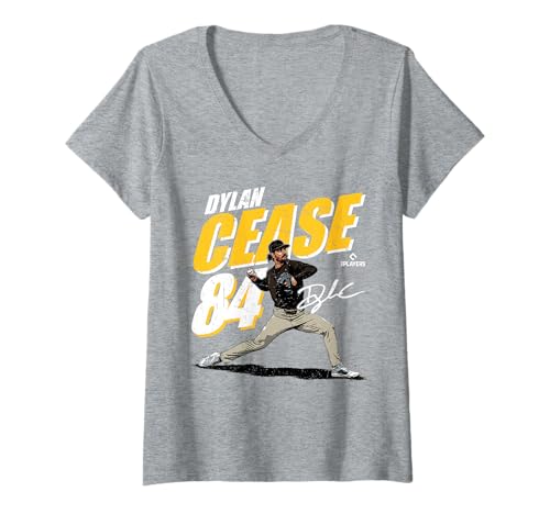 Damen Dylan Cease | San Diego MLB Baseballspieler | MLBDCE204M T-Shirt mit V-Ausschnitt von License Champs