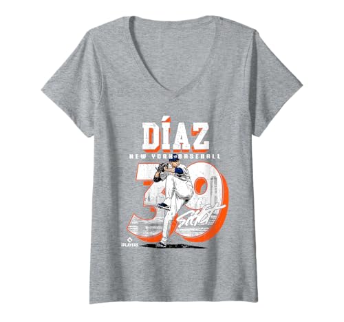 Damen Edwin Diaz | New York M MLB Baseballspieler | MLBEDI201M T-Shirt mit V-Ausschnitt von License Champs