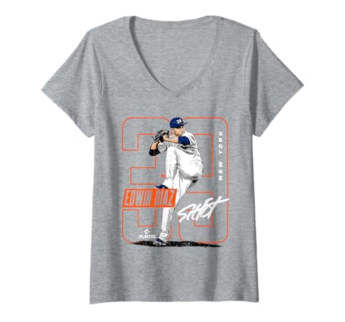 Damen Edwin Diaz | New York M MLB Baseballspieler | MLBEDI202M T-Shirt mit V-Ausschnitt von License Champs