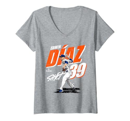 Damen Edwin Diaz | New York M MLB Baseballspieler | MLBEDI204M T-Shirt mit V-Ausschnitt von License Champs