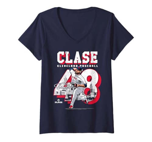Damen Emmanuel Clase | Cleveland MLB Baseballspieler | MLBECL201M T-Shirt mit V-Ausschnitt von License Champs