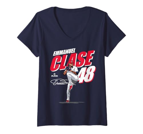 Damen Emmanuel Clase | Cleveland MLB Baseballspieler | MLBECL204M T-Shirt mit V-Ausschnitt von License Champs