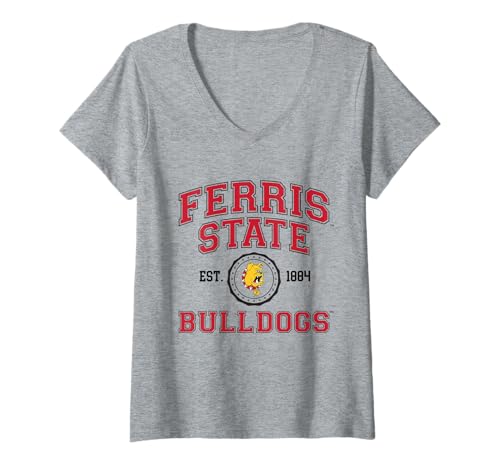 Damen Ferris State Bulldogs | Offizielle NCAA University | NAFPFER02 T-Shirt mit V-Ausschnitt von License Champs