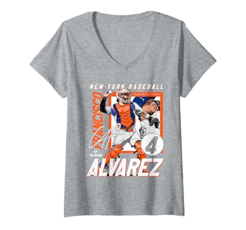 Damen Francisco Alvarez | New York M Baseballspieler | MLBFAL203M T-Shirt mit V-Ausschnitt von License Champs