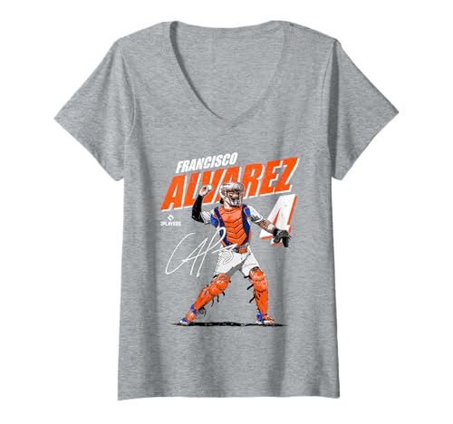 Damen Francisco Alvarez | New York M Baseballspieler | MLBFAL204M T-Shirt mit V-Ausschnitt von License Champs