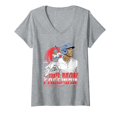 Damen Freddie Freeman | Los Angeles D Baseballspieler | MLBFFR302N T-Shirt mit V-Ausschnitt von License Champs