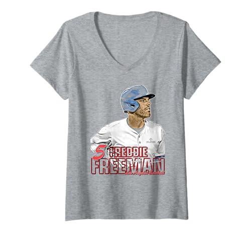 Damen Freddie Freeman | Los Angeles D Baseballspieler | MLBFFR303N T-Shirt mit V-Ausschnitt von License Champs