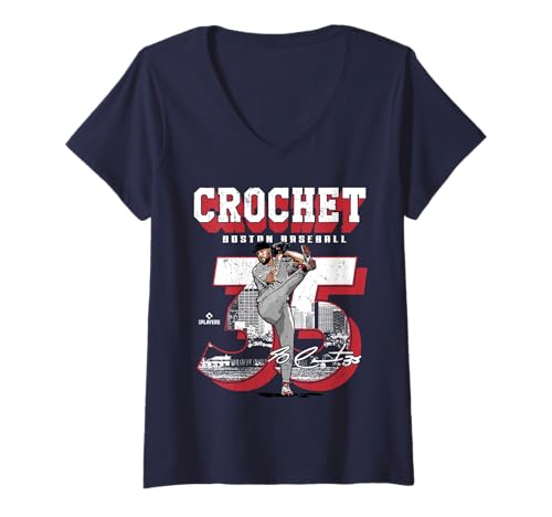 Damen Garrett Crochet | Boston Baseballspieler | MLBGCR201M T-Shirt mit V-Ausschnitt von License Champs