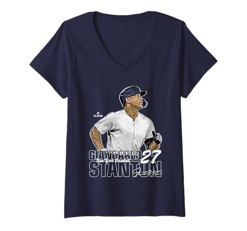 Damen Giancarlo Stanton | New York Y MLB Baseballspieler | MLBGST3 T-Shirt mit V-Ausschnitt von License Champs