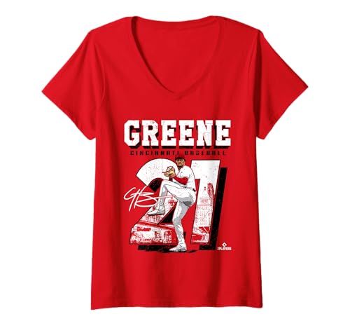 Damen Hunter Greene | Cincinnati MLB Baseballspieler | MLBHGR201M T-Shirt mit V-Ausschnitt von License Champs