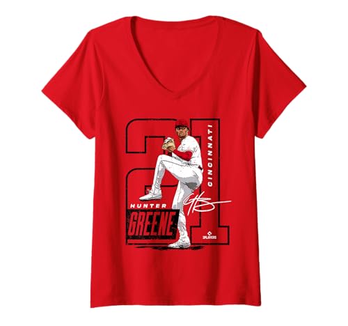 Damen Hunter Greene | Cincinnati MLB Baseballspieler | MLBHGR202M T-Shirt mit V-Ausschnitt von License Champs