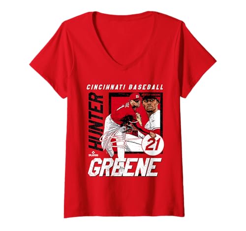 Damen Hunter Greene | Cincinnati MLB Baseballspieler | MLBHGR203M T-Shirt mit V-Ausschnitt von License Champs