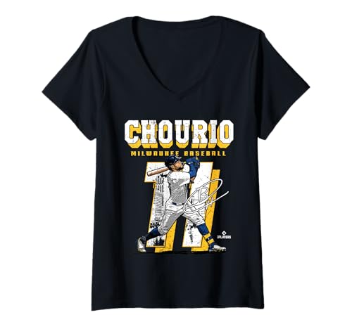 Damen Jackson Chourio | MLB-Baseballspieler aus Milwaukee | MLBJCH201M T-Shirt mit V-Ausschnitt von License Champs