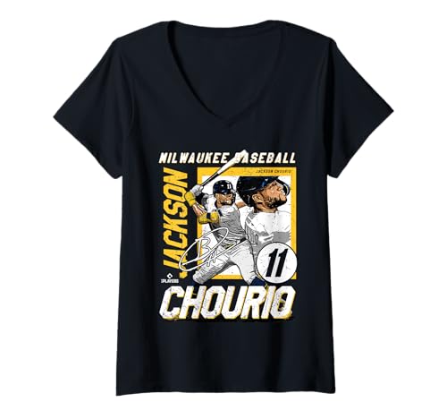 Damen Jackson Chourio | MLB-Baseballspieler aus Milwaukee | MLBJCH203M T-Shirt mit V-Ausschnitt von License Champs