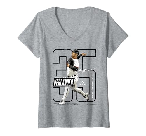 Damen Justin Verlander | San Francisco Baseballspieler | MLBJVE204M T-Shirt mit V-Ausschnitt von License Champs