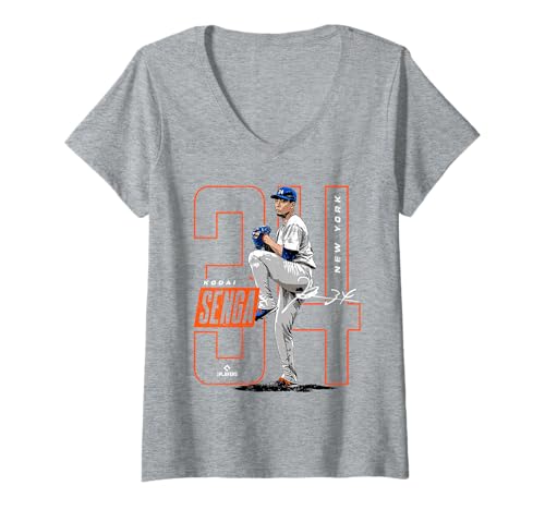 Damen Kodai Senga | New York M MLB Baseballspieler | MLBKSE202M T-Shirt mit V-Ausschnitt von License Champs